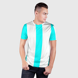 Футболка спортивная мужская Color light blue white lines, цвет: 3D-принт — фото 2