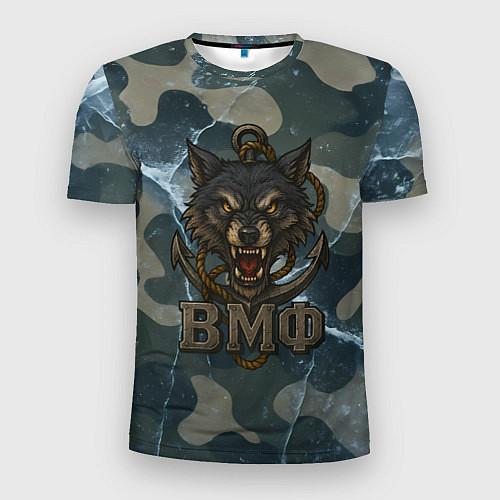 Мужская спорт-футболка ВМФ волк на камуфляже / 3D-принт – фото 1