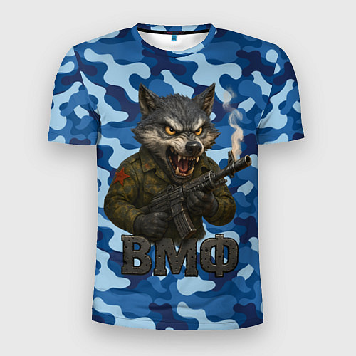 Мужская спорт-футболка Волк стреляет из автомата ВМФ / 3D-принт – фото 1