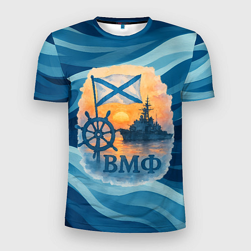 Мужская спорт-футболка ВМФ корабль на фоне заката / 3D-принт – фото 1