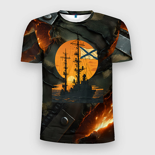 Мужская спорт-футболка Корабль ВМФ на фоне камуфляжа / 3D-принт – фото 1
