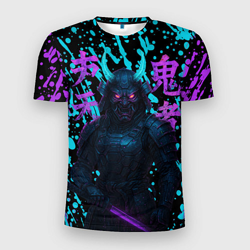 Мужская спорт-футболка Неоновый киберсамурай / 3D-принт – фото 1