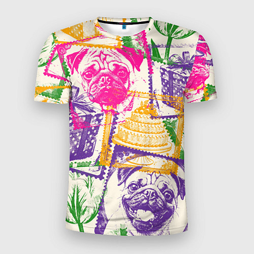 Мужская спорт-футболка Мопс и праздник / 3D-принт – фото 1