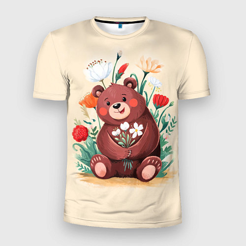 Мужская спорт-футболка Мишаня с букетом / 3D-принт – фото 1