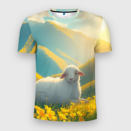 Мужская спорт-футболка Овечка в цветочной долине / 3D-принт – фото 1