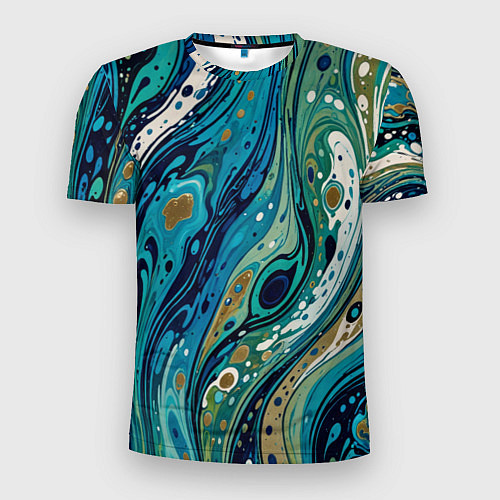 Мужская спорт-футболка Сине-зеленый абстрактный узор / 3D-принт – фото 1