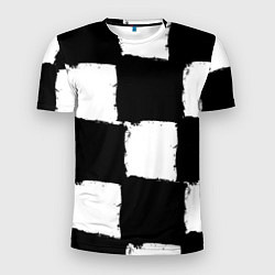 Футболка спортивная мужская Черные квадраты в виде шахматной доски, цвет: 3D-принт