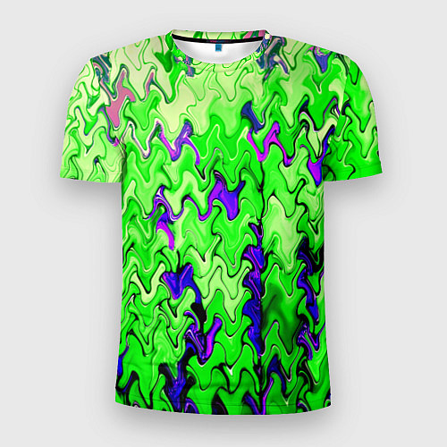 Мужская спорт-футболка Ярко-зелёный стекающая абстаркция / 3D-принт – фото 1