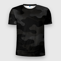 Футболка спортивная мужская Черно-серая текстура камуфляжа, цвет: 3D-принт