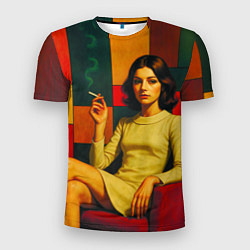 Футболка спортивная мужская Девушка в кресле ретро поп-арт 1970-е, цвет: 3D-принт