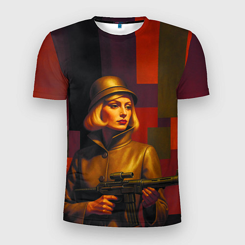 Мужская спорт-футболка Девушка с автоматом ретрофутуризм поп-арт 1970-е / 3D-принт – фото 1