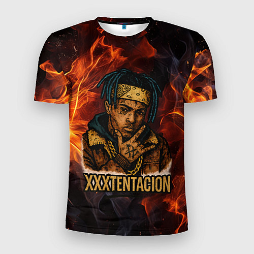 Мужская спорт-футболка XXXTentacion на фоне огня / 3D-принт – фото 1