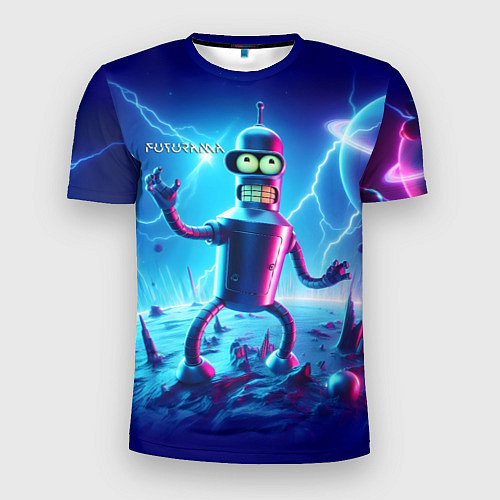 Мужская спорт-футболка Bender on neon planet - ai art fantasy / 3D-принт – фото 1