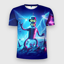 Футболка спортивная мужская Bender on neon planet - ai art fantasy, цвет: 3D-принт