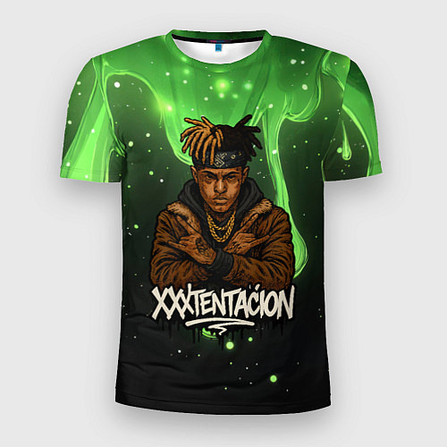 Мужская спорт-футболка XXXTentacion на фоне зеленой краски / 3D-принт – фото 1