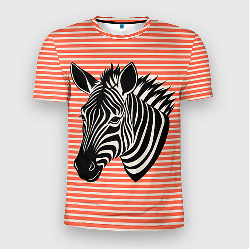 Мужская спорт-футболка Зебра на оранжевых полосах / 3D-принт – фото 1