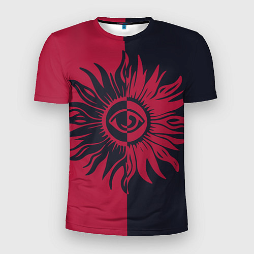 Мужская спорт-футболка Солнце красно-синее / 3D-принт – фото 1