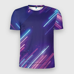 Мужская спорт-футболка Абстракция бело синие красные полосы