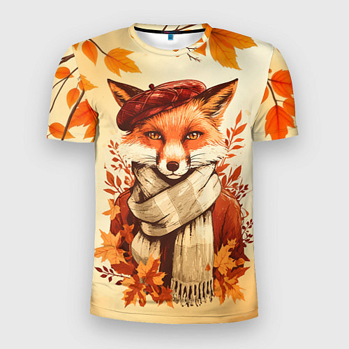 Мужская спорт-футболка Осенний лис в шарфе / 3D-принт – фото 1