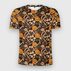 Футболка спортивная мужская Новогодний орнамент с корицей и дольками апельсина, цвет: 3D-принт