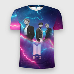 Футболка спортивная мужская BTS на фоне молний, цвет: 3D-принт