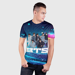 Футболка спортивная мужская BTS волнистый фон с блестками, цвет: 3D-принт — фото 2