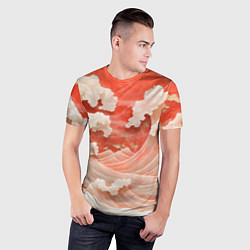 Футболка спортивная мужская Японские красные волны, цвет: 3D-принт — фото 2
