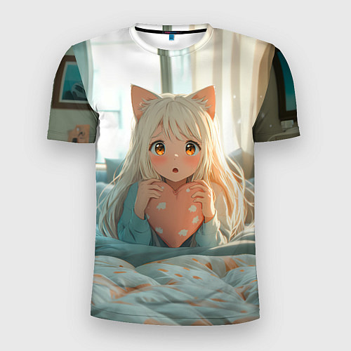 Мужская спорт-футболка Аниме девушка в кровати с сердцем / 3D-принт – фото 1