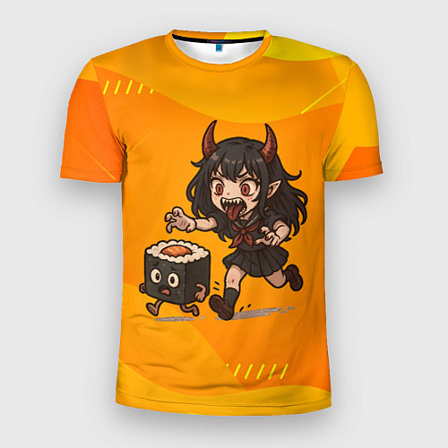 Мужская спорт-футболка Девочка дьявол бежит за роллом / 3D-принт – фото 1