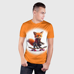 Футболка спортивная мужская Cyber fox cub is a cool skateboarder - ai art, цвет: 3D-принт — фото 2