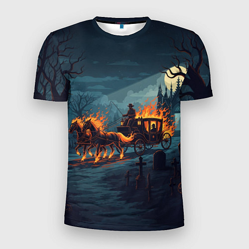 Мужская спорт-футболка Призраки в горящей конной повозке / 3D-принт – фото 1