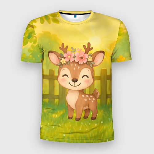 Мужская спорт-футболка Милый олененок на зеленом дворе / 3D-принт – фото 1