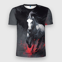 Футболка спортивная мужская Белая лошадь на фоне мазков краски, цвет: 3D-принт