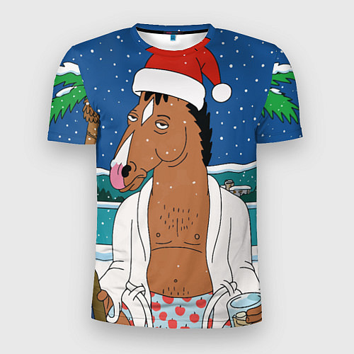 Мужская спорт-футболка Новогодний Конь Боджек / 3D-принт – фото 1
