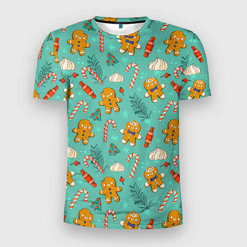 Мужская спорт-футболка Новогодний паттерн печенье с конфетами / 3D-принт – фото 1