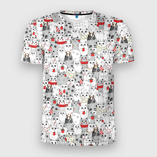 Мужская спорт-футболка Новогодние котики / 3D-принт – фото 1
