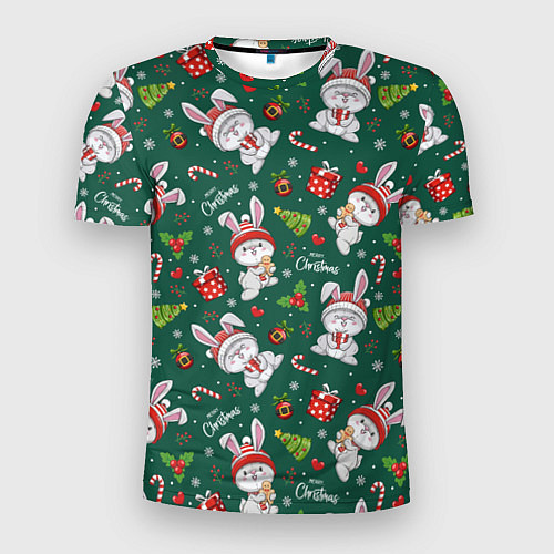 Мужская спорт-футболка Новогодние зайчики / 3D-принт – фото 1