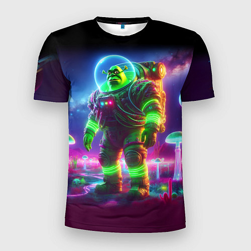 Мужская спорт-футболка Космонавт Шрук в неоновом скафандре на загадочной / 3D-принт – фото 1