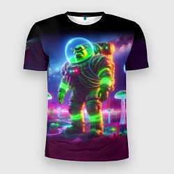 Футболка спортивная мужская Космонавт Шрук в неоновом скафандре на загадочной, цвет: 3D-принт