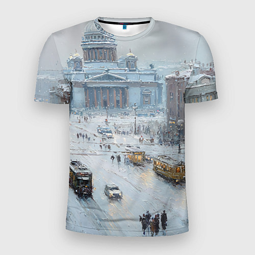 Мужская спорт-футболка Новогодняя улица Питера / 3D-принт – фото 1