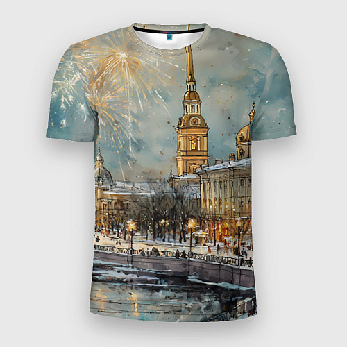 Мужская спорт-футболка Новогодний салют в Питере / 3D-принт – фото 1