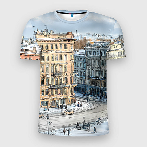 Мужская спорт-футболка Зимняя улица Питера / 3D-принт – фото 1