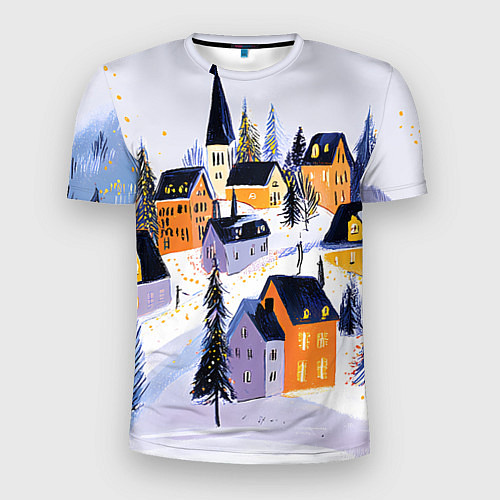 Мужская спорт-футболка Новогодние домики на горе / 3D-принт – фото 1