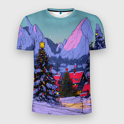 Футболка спортивная мужская Новогодние елки в горном городке, цвет: 3D-принт