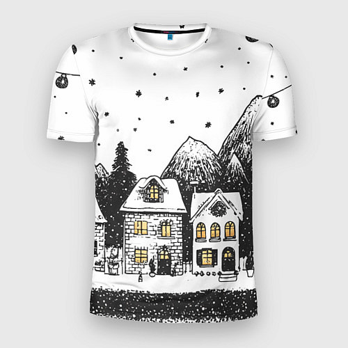 Мужская спорт-футболка Черно-белый новогодний город / 3D-принт – фото 1