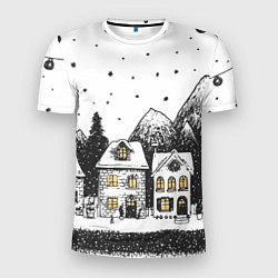 Футболка спортивная мужская Черно-белый новогодний город, цвет: 3D-принт