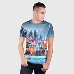 Футболка спортивная мужская Городок в новогодних огоньках, цвет: 3D-принт — фото 2