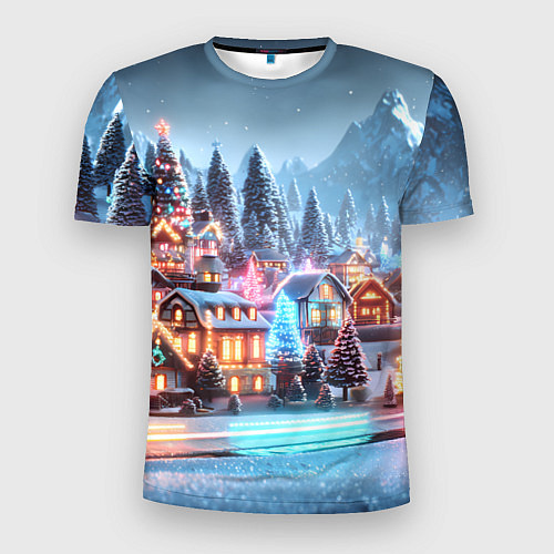 Мужская спорт-футболка Городок в новогодних огоньках / 3D-принт – фото 1