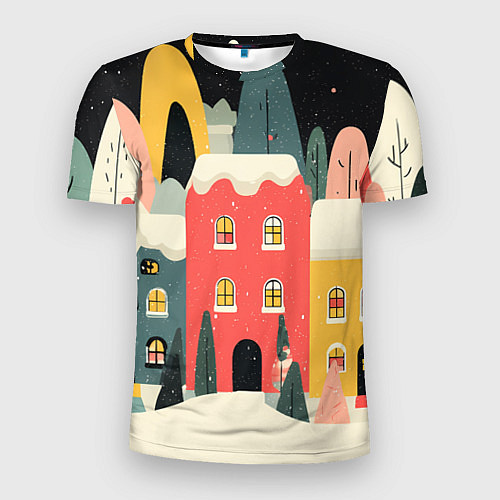 Мужская спорт-футболка Разноцветные новогодние дома / 3D-принт – фото 1