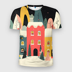 Мужская спорт-футболка Разноцветные новогодние дома